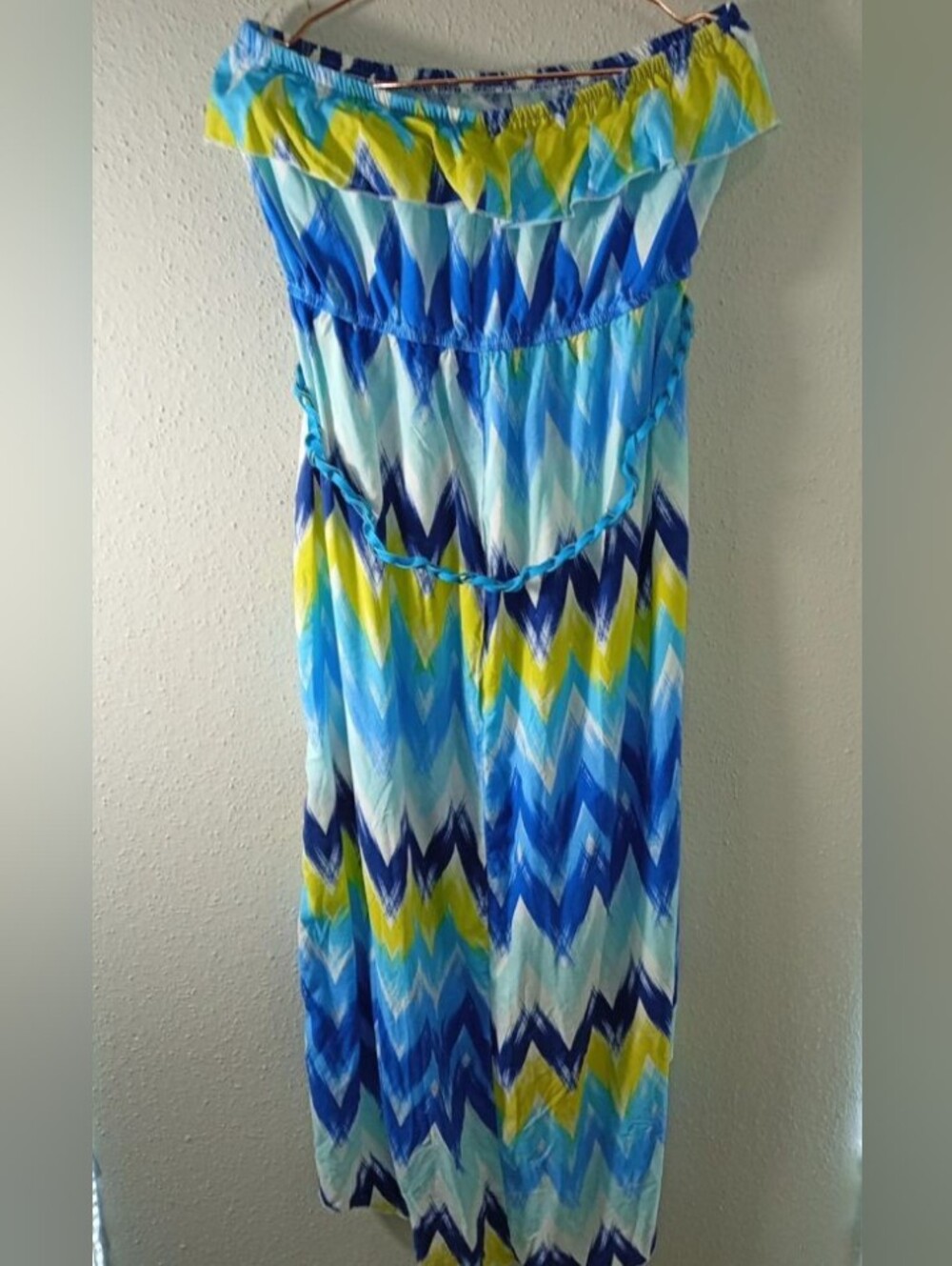 Hi Low Ruffle Chevron Print Beach Dress sz 2X with Blue Belt